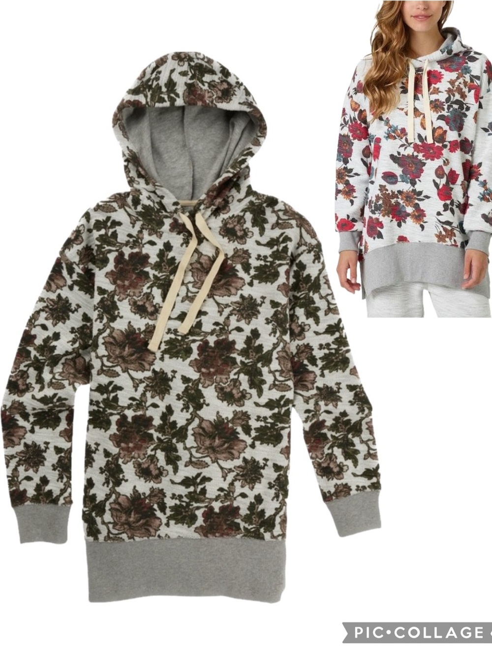 RARE Burton Fearnow Oversized Hoodie Sweatshirt In Gray Floral Tapestry Print